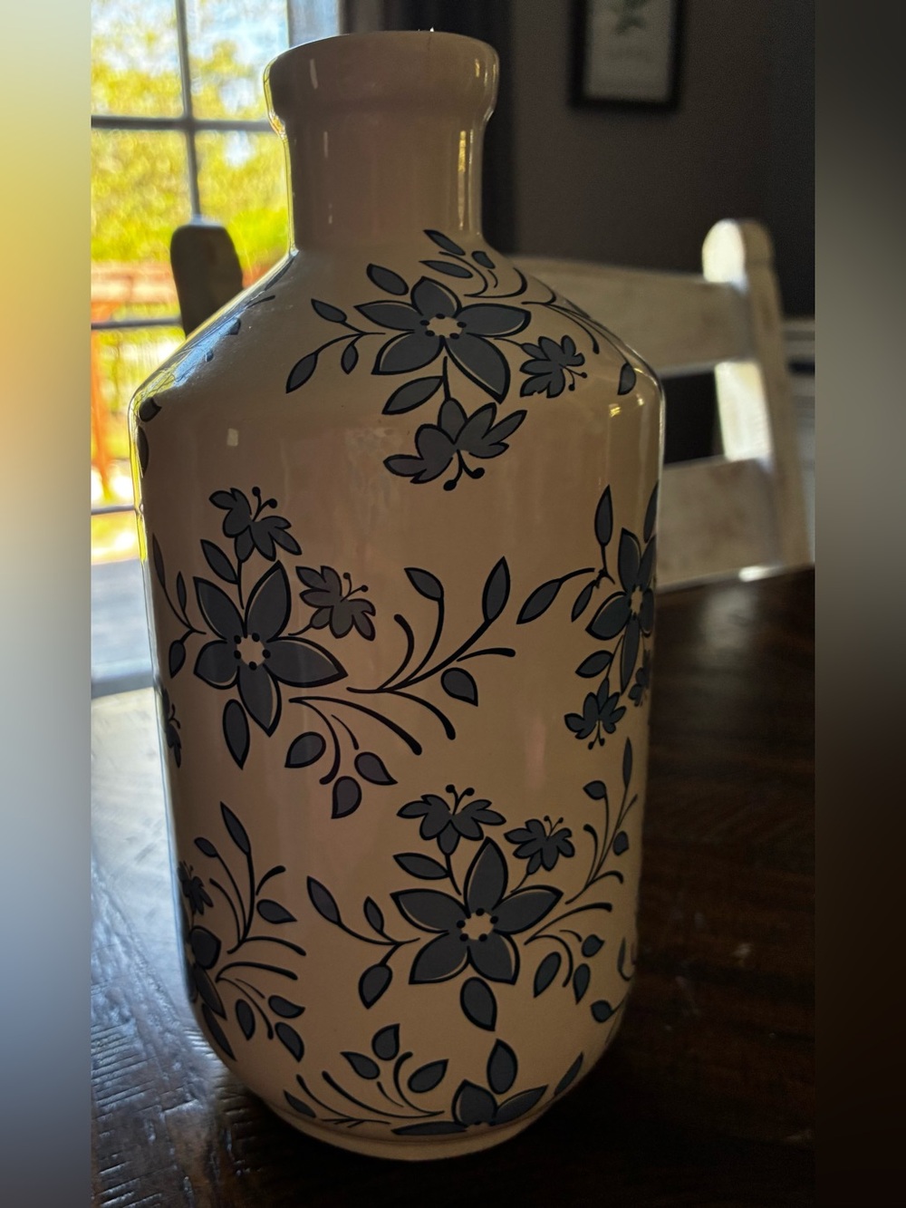 White Ceramic Vase with Blue Floral Pattern - Decorative Home Accent
